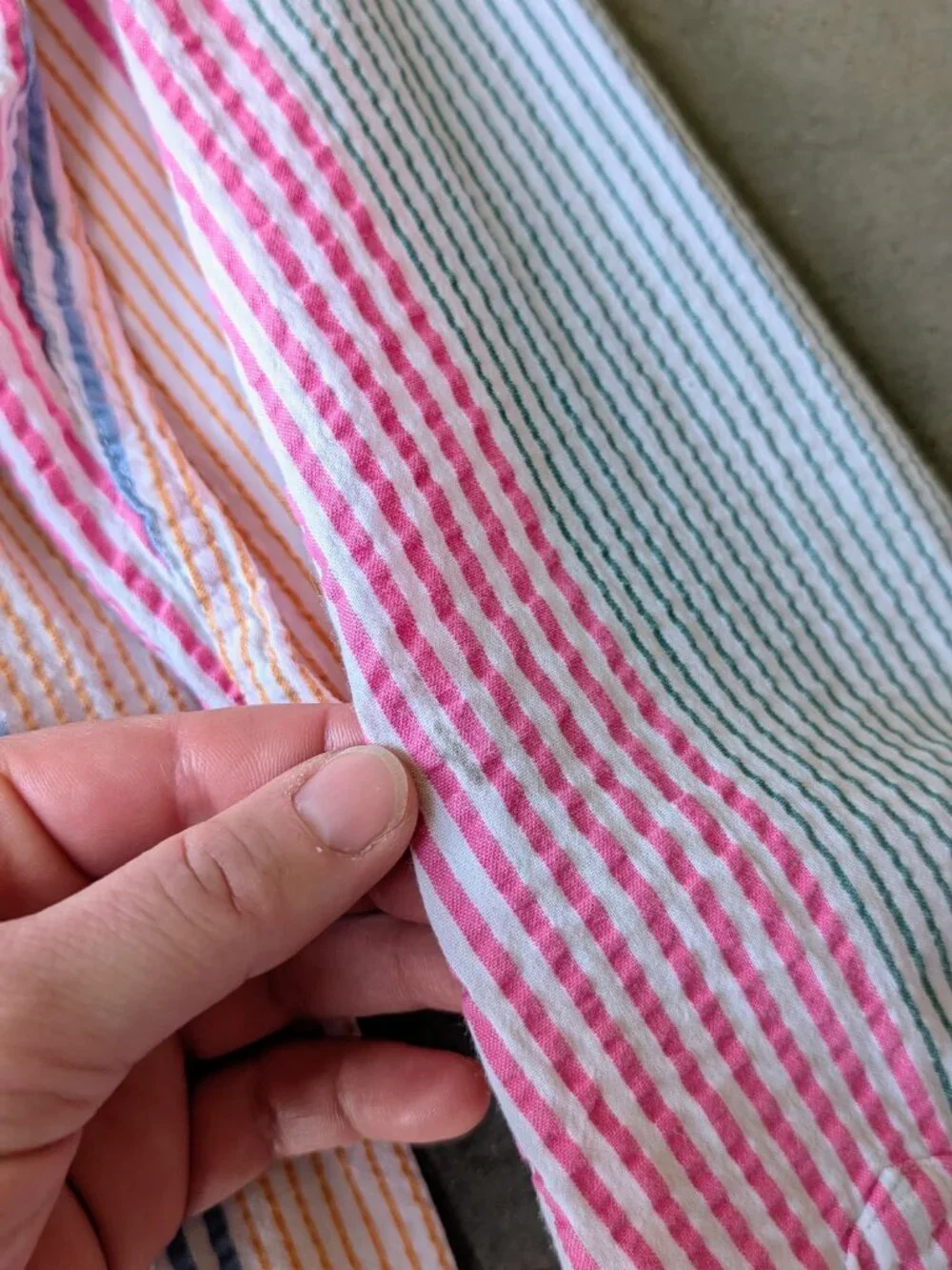 J. Crew Slim Fit Seersucker Shirt in Awning Stripe Multi Button Down Shirt large